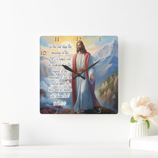Jesus: Lord's Temple, Nations, Isaiah Quadratische Wanduhr (Zuhause)