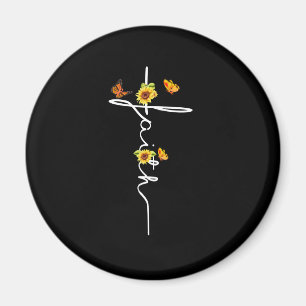 Jesus Love Faith Christian Cross Sunflowers Magnet