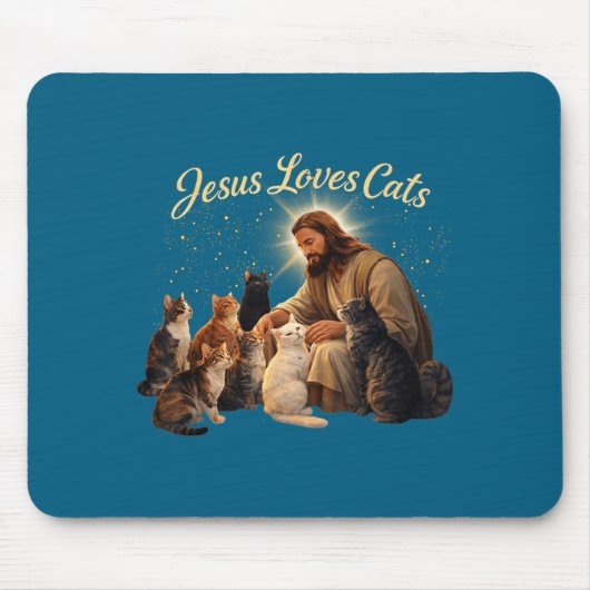 Jesus Loves Cats Christian Cat Lover Jesus Hugs Ca Mousepad (Vorne)