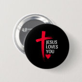 Jesus Loves You Christian Love Cross Heart Design  Button (Vorne & Hinten)
