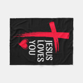 Jesus Loves You Christian Love Cross Heart Design Fleecedecke (Vorderseite (Horizontal))
