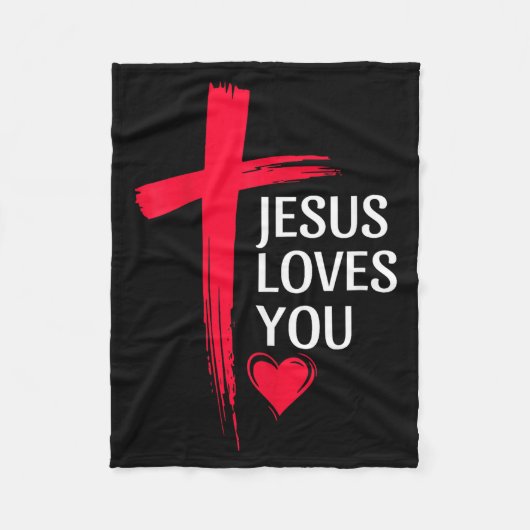 Jesus Loves You Christian Love Cross Heart Design Fleecedecke (Vorderseite)