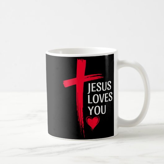 Jesus Loves You Christian Love Cross Heart Design Kaffeetasse (Rechts)