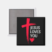 Jesus Loves You Christian Love Cross Heart Design Magnet (Vorderseite/Rückseite)