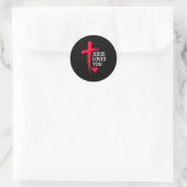 Jesus Loves You Christian Love Cross Heart Design Runder Aufkleber (Tasche)