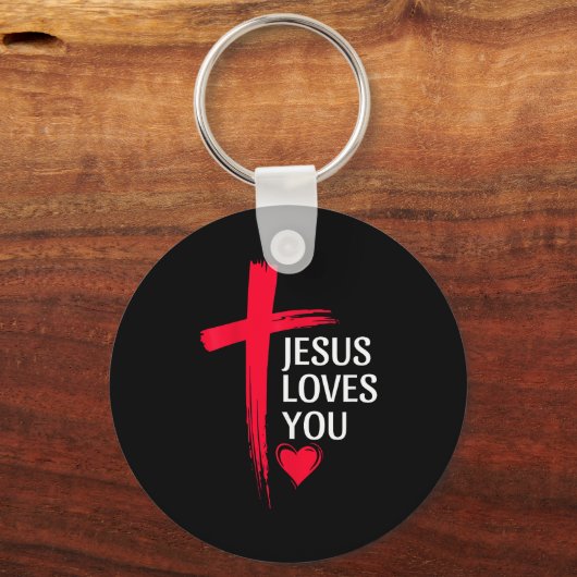 Jesus Loves You Christian Love Cross Heart Design  Schlüsselanhänger (Vorderseite)