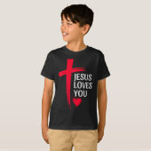 Jesus Loves You Christian Love Cross Heart Design T-Shirt (Vorne ganz)
