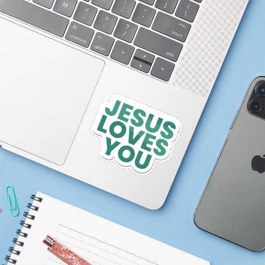 Jesus Loves You - Faith-Based Christian Sricker Aufkleber (Laptop mit iPhone)