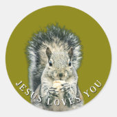 Jesus Loves You Fun Squirrel  Runder Aufkleber (Vorderseite)