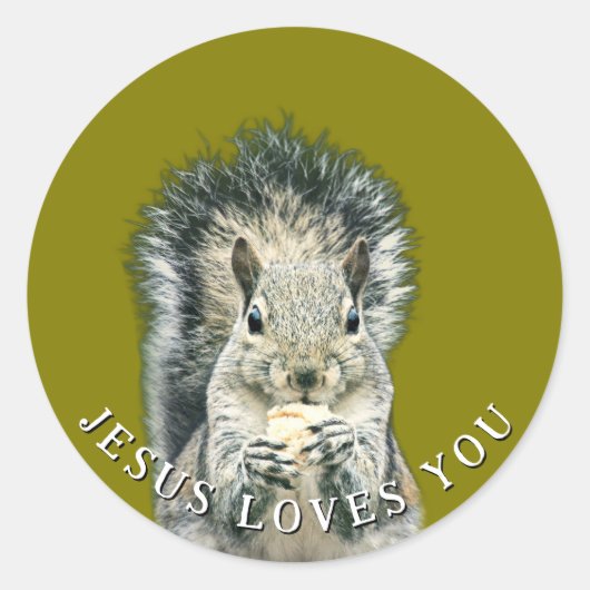 Jesus Loves You Fun Squirrel  Runder Aufkleber (Vorderseite)
