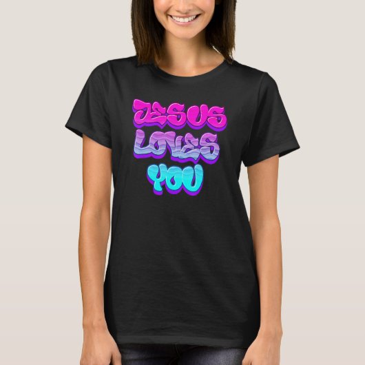 Jesus Loves You Graffiti Christian T-Shirt (Vorderseite)