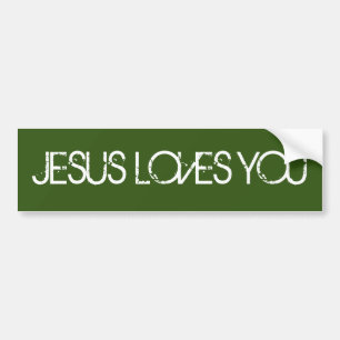 Jesus Loves You Grunge Font Green Autoaufkleber