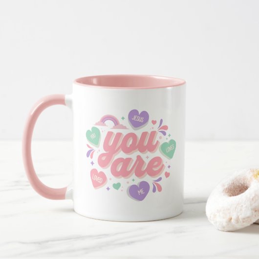 Jesus Loves You heart rainbow Tasse (Mit Donut)