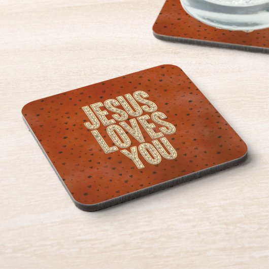 Jesus Loves You Rustic Christian Encouragement Getränkeuntersetzer (Linke Seite)