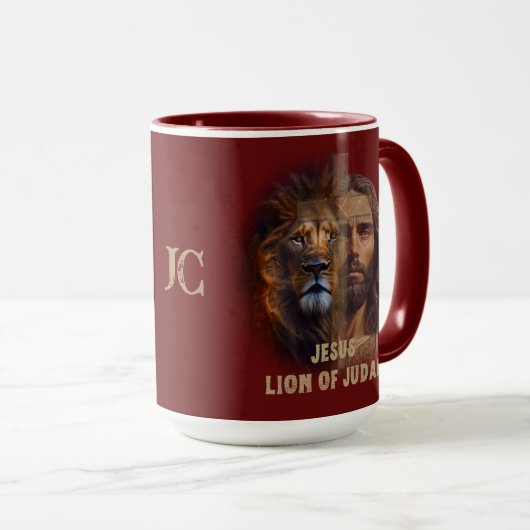 Jesus Löwe von Juda Custom Monogram Coffee Tasse (VorderseiteRechts)