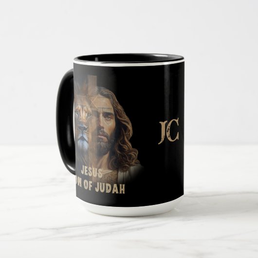 Jesus Löwe von Juda Custom Monogram Coffee Tasse (Vorderseite Links)
