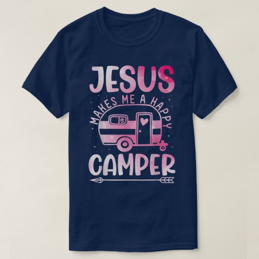 Jesus Makes Me A Happy Camper Christian Campfire P T-Shirt (Design vorne)