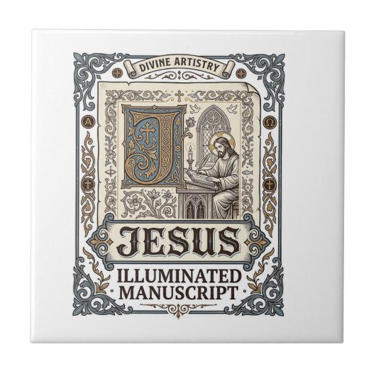 Jesus-Manuskript Jesus Christlicher Glaube Vintage Fliese (Vorderseite)
