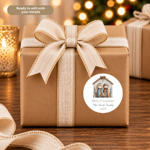 Jesus Maria und Josef Weihnachtskrippenszene Perso Runder Aufkleber