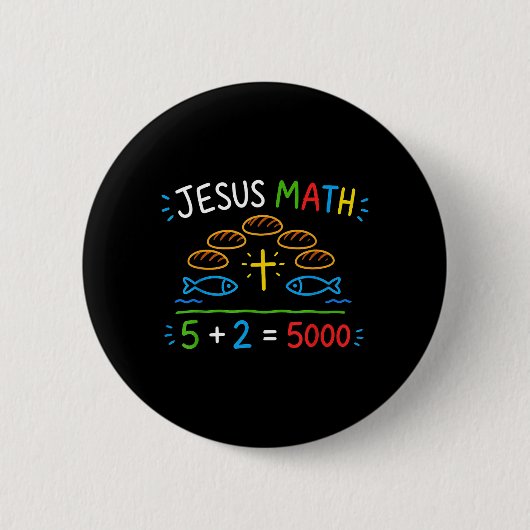 Jesus Mathe 2 Fische 5 Brote speist die 5000 Bibel Button (Vorderseite)