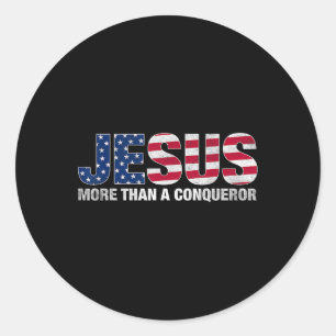 Jesus mehr als ein Eroberer der amerikanischen Fla Runder Aufkleber
