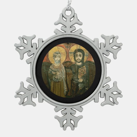 Jesus mit Abt Coptic Icon Schneeflocken Zinn-Ornament (Vorderseite)
