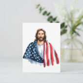 Jesus mit amerikanischer Fahnenkunst abstrakte Was Postkarte (Stehend Vorderseite)