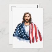 Jesus mit amerikanischer Fahnenkunst abstrakte Was Postkarte (Vorne/Hinten)