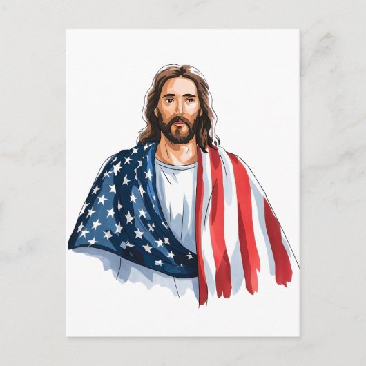 Jesus mit amerikanischer Fahnenkunst abstrakte Was Postkarte (Vorderseite)