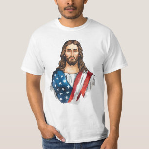 Jesus mit amerikanischer Flagge T-Shirt