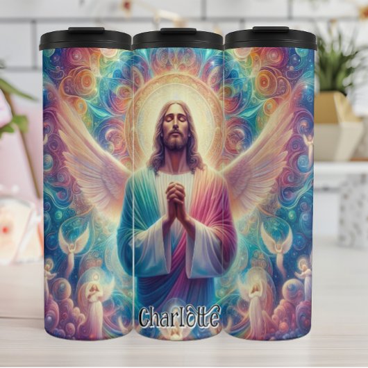 Jesus mit Angel Wings Gebet Thermosbecher