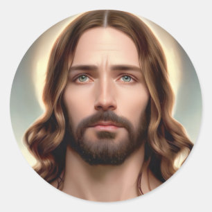 Jesus mit Blaugrün Augen Portrait Runder Aufkleber