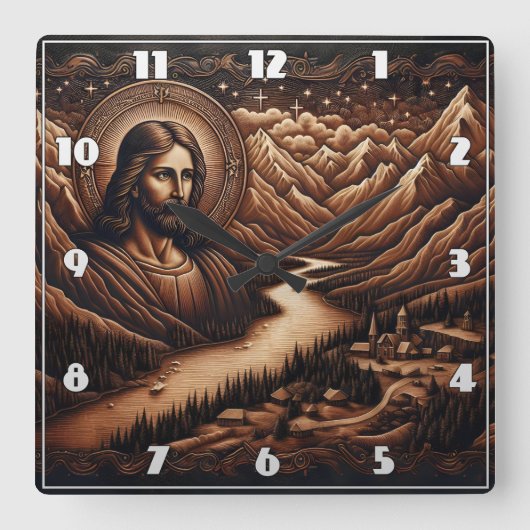 Jesus mit Blick auf das Serengebirge Landschaft Quadratische Wanduhr (Vorderseite)