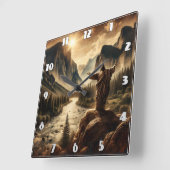 Jesus mit Blick auf die majestätische Bergwelt Quadratische Wanduhr (Winkel)