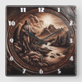 Jesus mit Blick auf einen Serengebirgsbach Quadratische Wanduhr (Vorderseite)