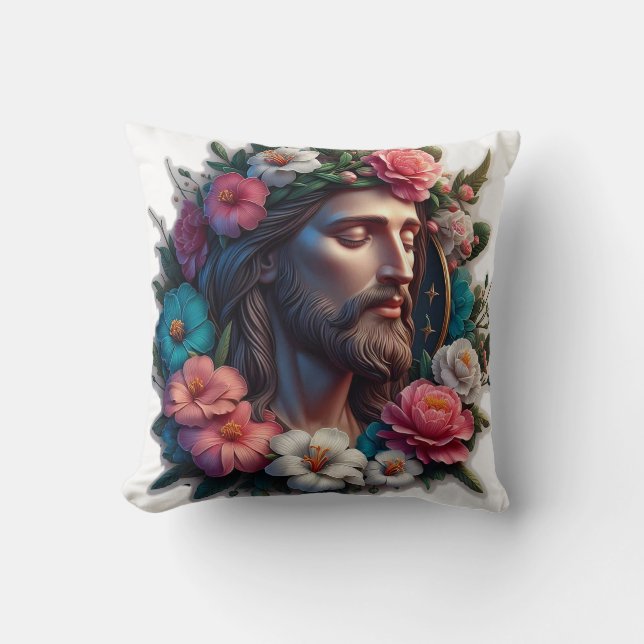 Jesus mit Blume Kissen werfen (Vorderseite)