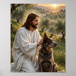 Jesus mit Chocolate Heeler — Christliche Kunst Poster