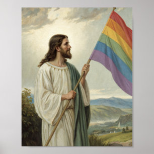 Jesus mit der Pride-Flagge Poster
