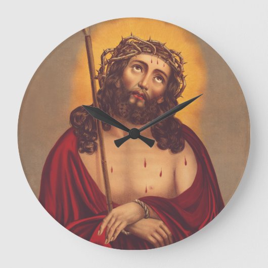 Jesus mit Dornen gekrönt Traurige Kunst Große Wanduhr (Vorderseite)