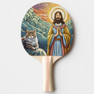 Jesus mit einem Katzen-Ping-Pong-Schläger! Tischtennis Schläger