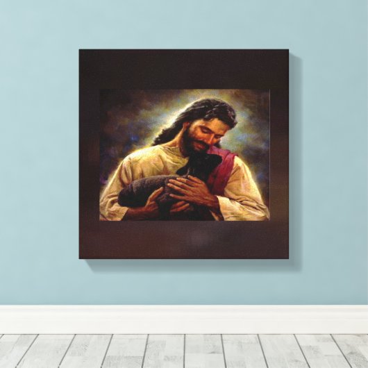 Jesus mit einem schwarzen Lamm klein Leinwanddruck (Insitu (Holzboden))