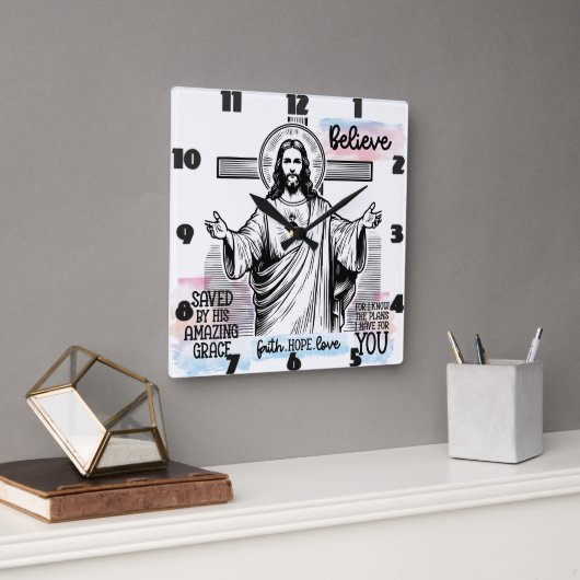 Jesus mit einem Serenlook Quadratische Wanduhr (Büro)