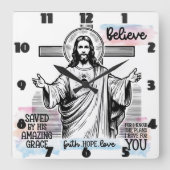 Jesus mit einem Serenlook Quadratische Wanduhr (Vorderseite)