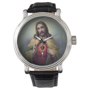 Jesus mit glühendem heiligem Herzen Armbanduhr