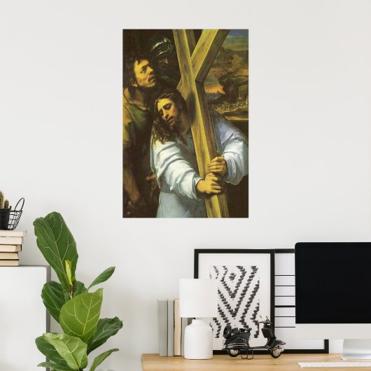 Jesus mit Holzkreuz Poster (Heimbüro)