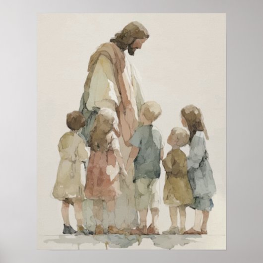 Jesus mit Kindern Aquarell Poster (Vorne)