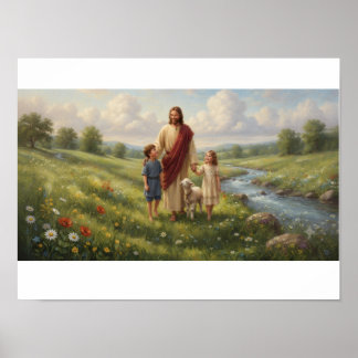 Jesus mit Kindern Christliche Wandkunst | Glaubens Poster