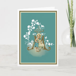 Jesus mit Lamm Religiös Elegant Vintage Karte