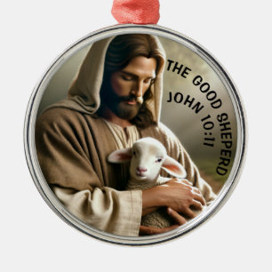 JESUS MIT LAMM WEIHNACHTSDEKORATION ORNAMENT AUS METALL