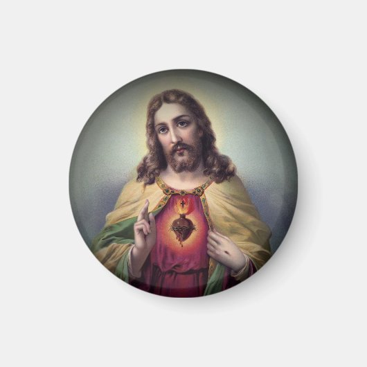 Jesus mit leuchtendem heiligen Herz Magnet (Vorne)